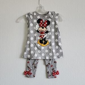 DISNEY Minnie Mouse Shirt & Leggings Set Walt Disney World Size 18M Gray & Red